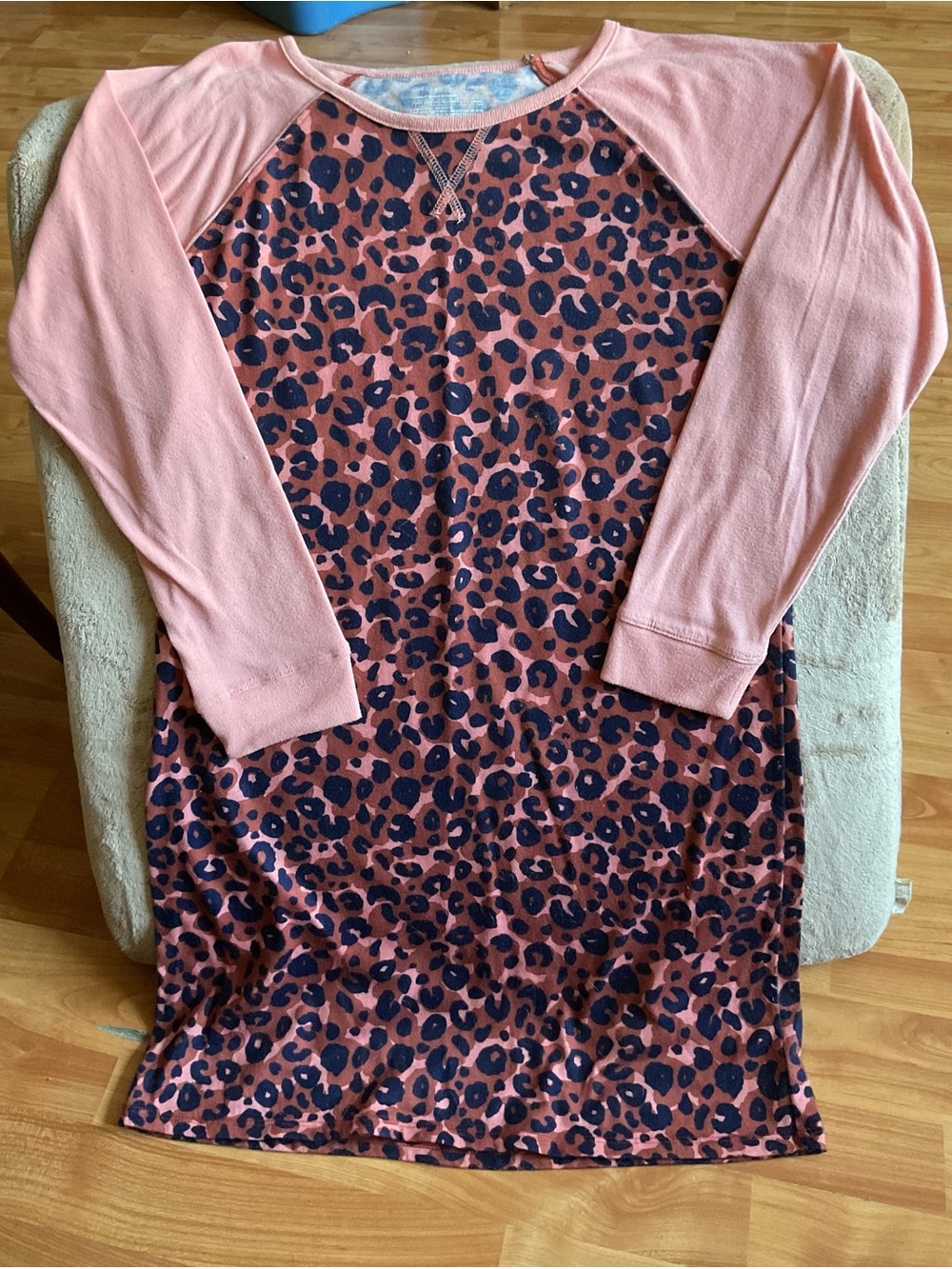 Cat & Jack Peach and Black Leopard-Print Long Sleeve Nightgown Large 10-12